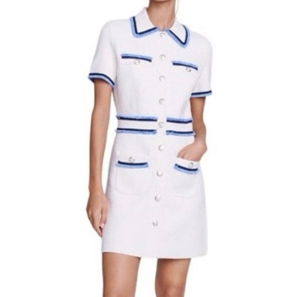 Maje Risal Dress in white blue
Womens Collared Mini size 38 (US 4-6)
